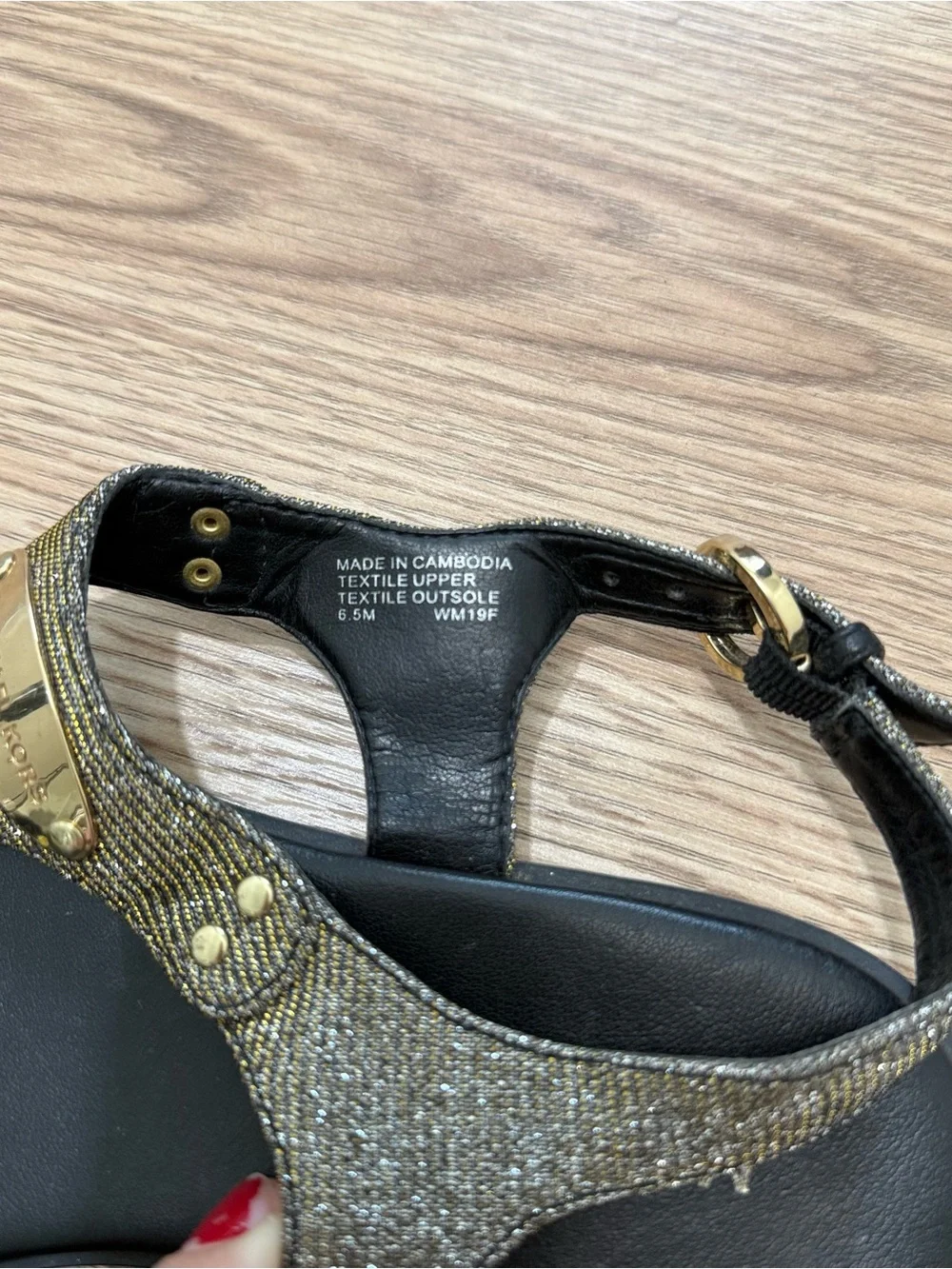 Michael Kors Black Sandals with Gold Metallic Accents